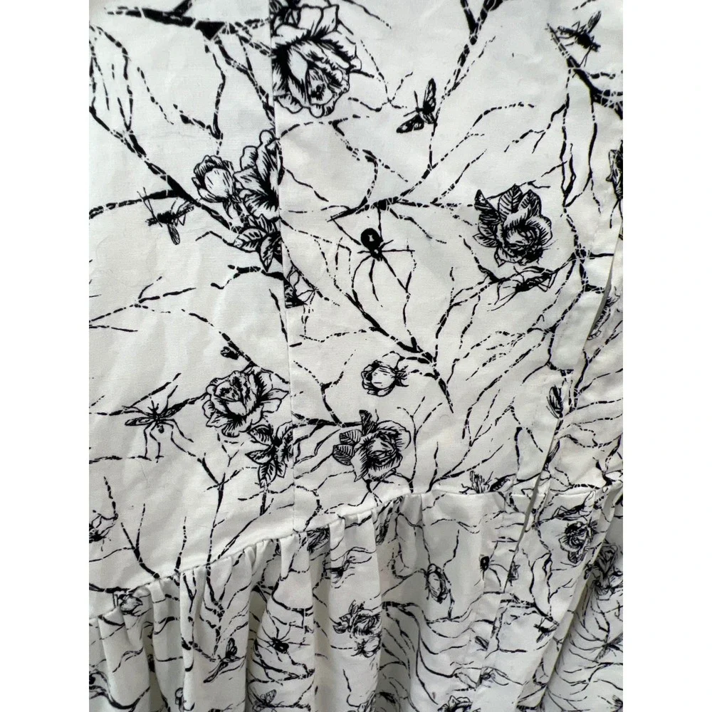 Y2K Skater‎ Dress Whimsigoth Spider Floral White Black Lace Trim Cottagecore M